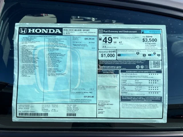 New 2026 Urban Gray Pearl Honda Sport image 30