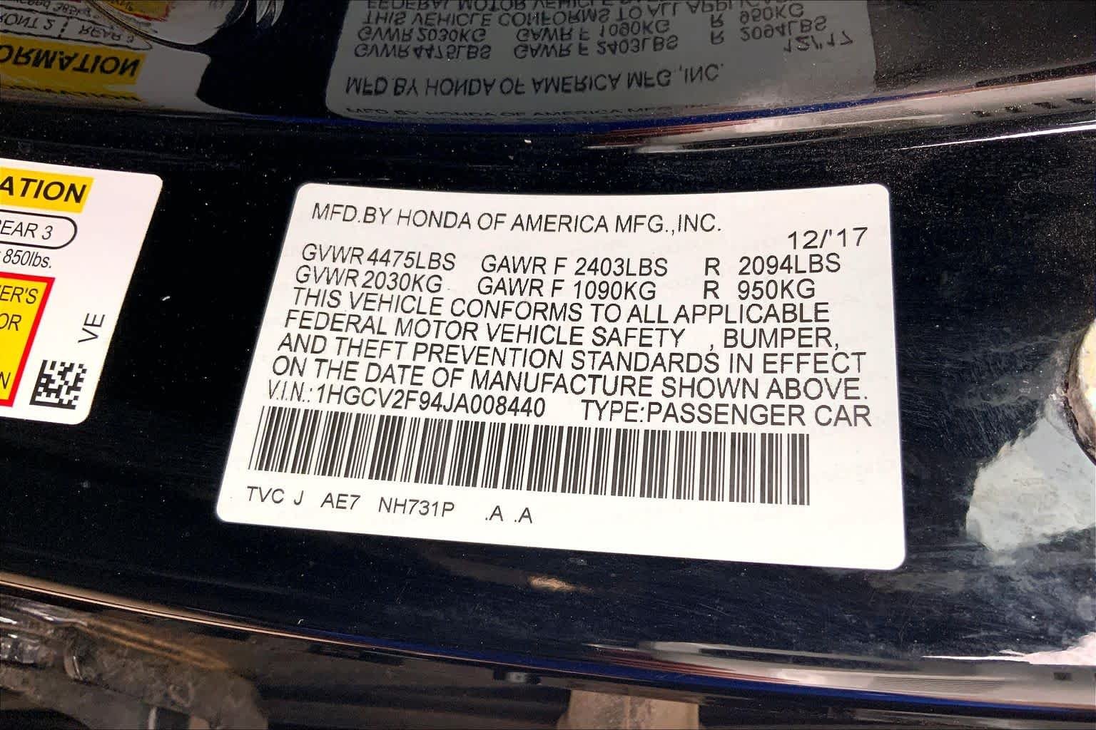 Used 2018 Crystal Black Pearl Honda Touring 2.0T image 36
