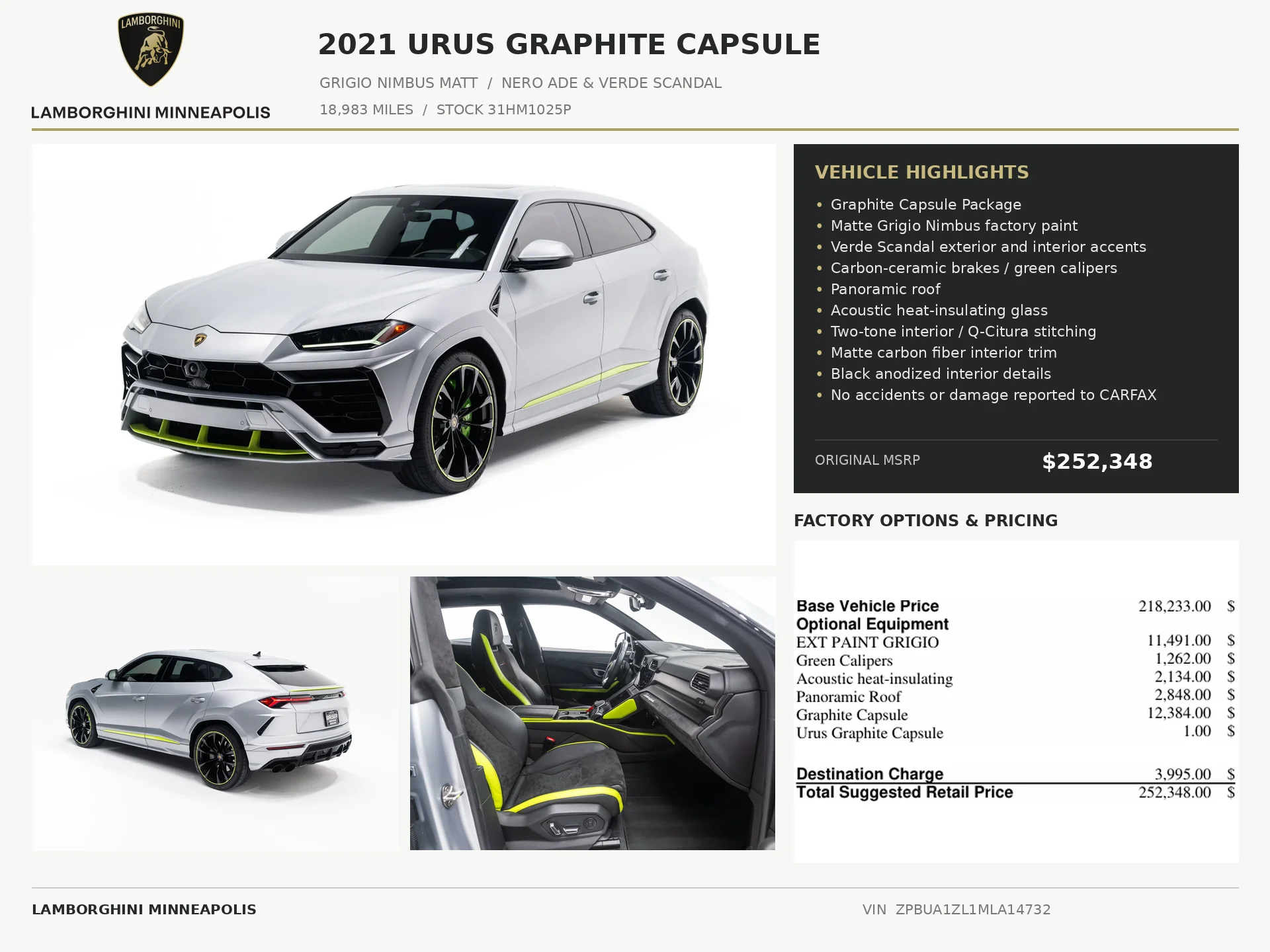 Used 2021 Lamborghini Urus Base with VIN ZPBUA1ZL1MLA14732 for sale in Bloomington, Minnesota