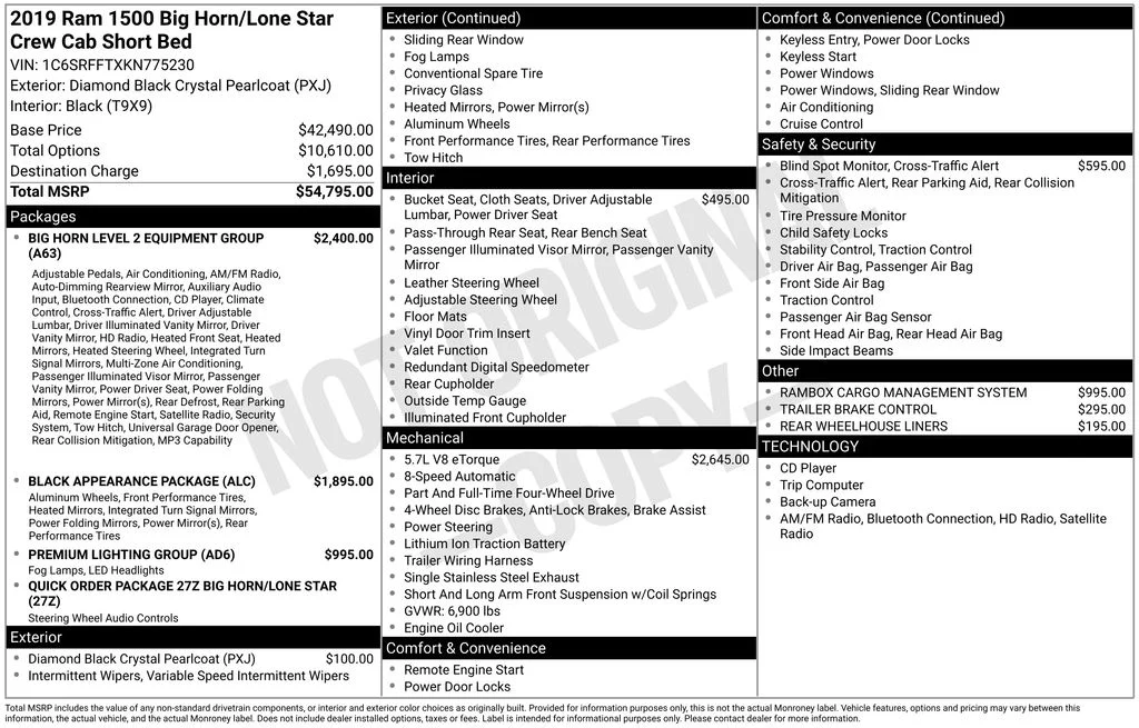 Used 2019 RAM Ram 1500 Pickup Big Horn/Lone Star with VIN 1C6SRFFTXKN775230 for sale in Elk River, Minnesota