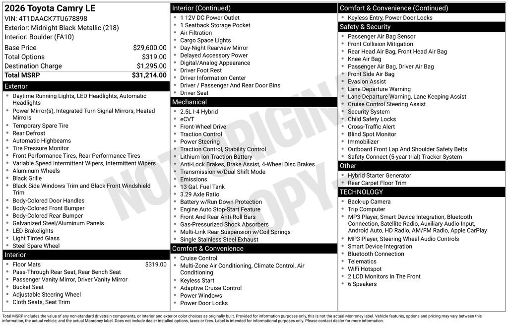 Used 2026 Black Toyota LE image 6