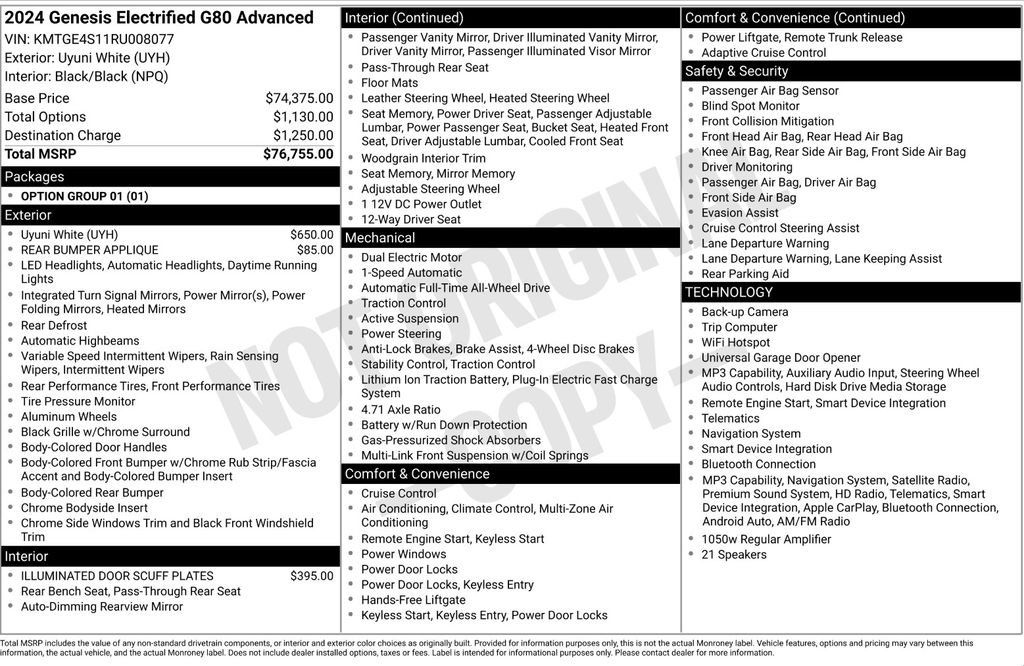Certified 2024 GENESIS Electrified G80 Base with VIN KMTGE4S11RU008077 for sale in Littleton, CO