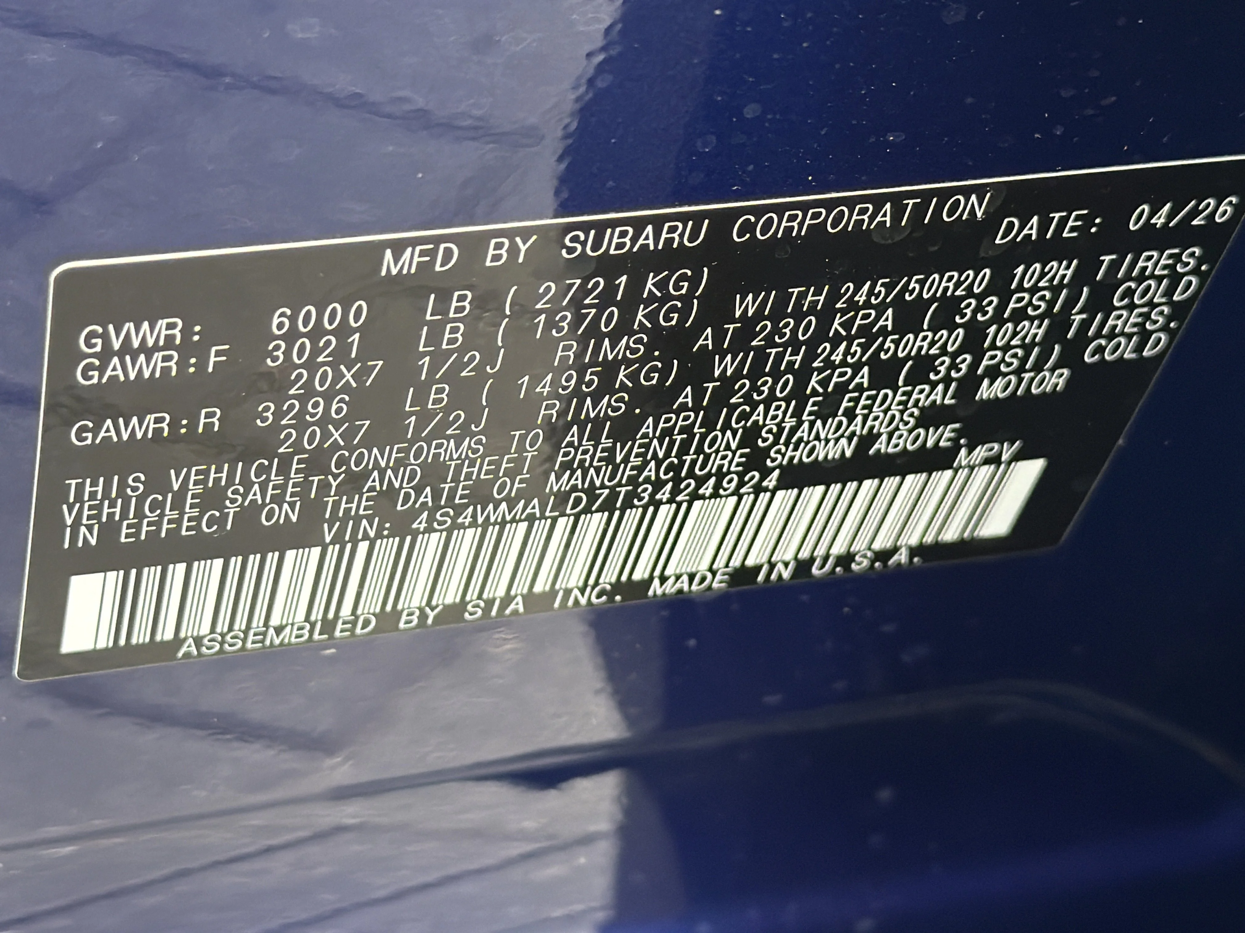 New 2026 SAPPHIRE BLUE PEARL Subaru Onyx Edition Touring 7-Passenger image 33