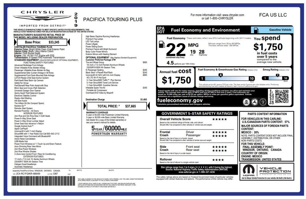 Used 2019 White Chrysler Touring Plus image 4
