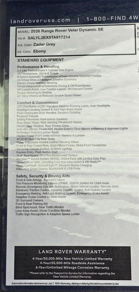 2026 Land Rover Range Rover Velar Dynamic SE - Photo 34