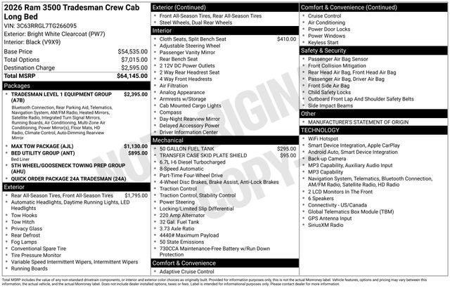 New 2026 Bright White Clear-Coat Exterior Paint RAM Tradesman image 20