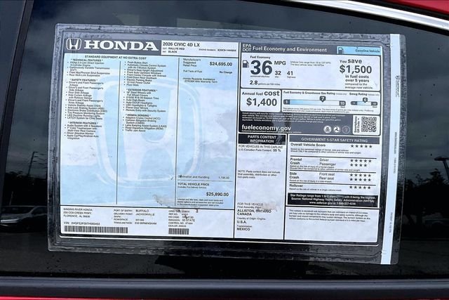 New 2026 Honda Civic LX 4D Sedan