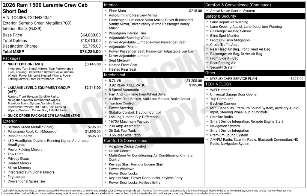 New 2026 Serrano-Green Metallic Exterior Paint RAM Laramie image 2