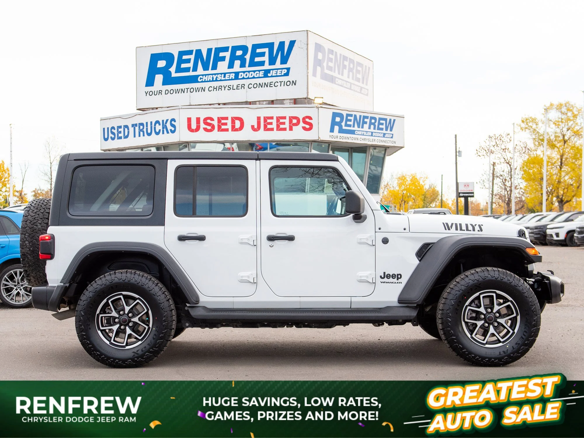 Used 2024 White Jeep Willys* 4 Door 4x4, Safety Group, Rear Locker, Heated Seats/Wheel image 1