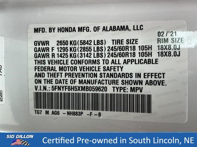 Used 2021 White Honda EX-L image 14