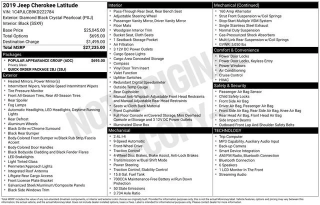 Used 2019 Diamond Black Crystal Pearlcoat Jeep Latitude image 32