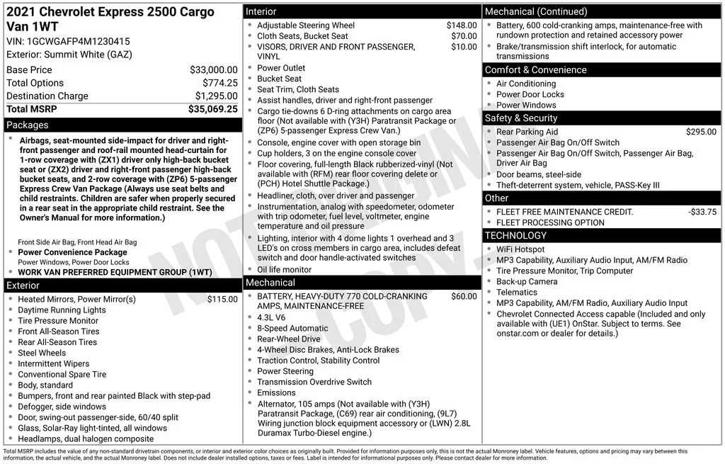 Used 2021 White Chevrolet Work Van image 7