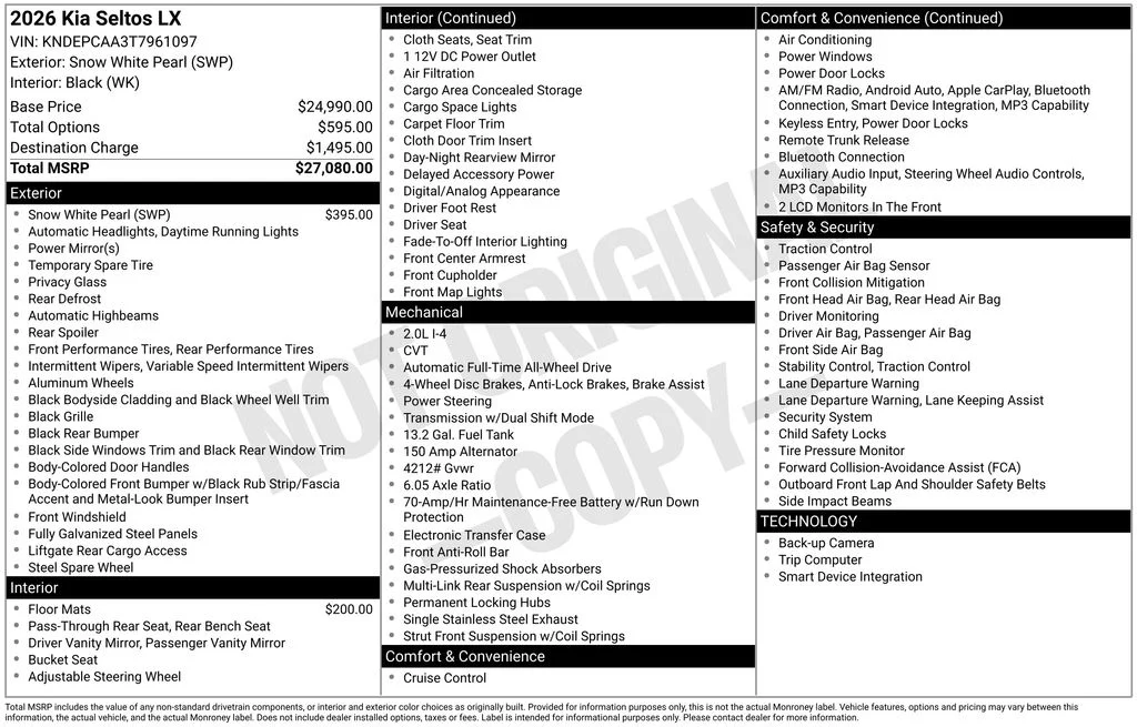 New 2026 White Kia LX image 29