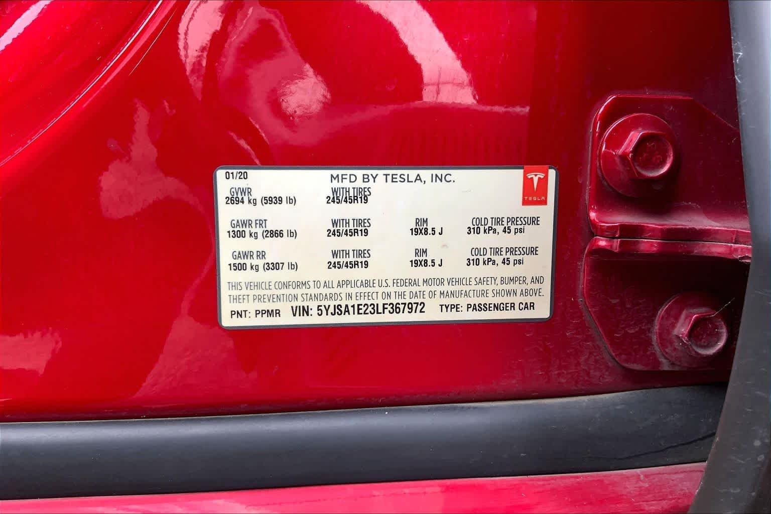 Used 2020 Red Multi-Coat Tesla Long Range Plus image 38