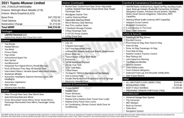 Used 2021 Black Toyota Limited image 7