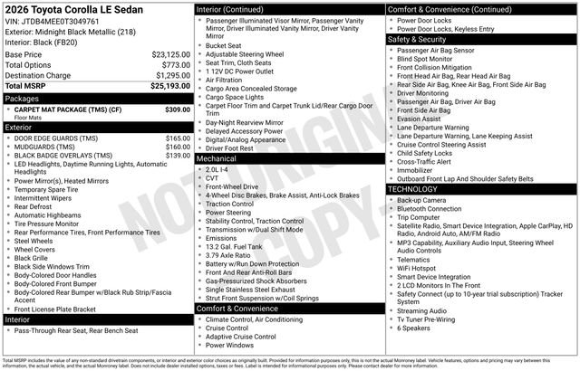 New 2026 Midnight Black Metallic Toyota  LE image 32
