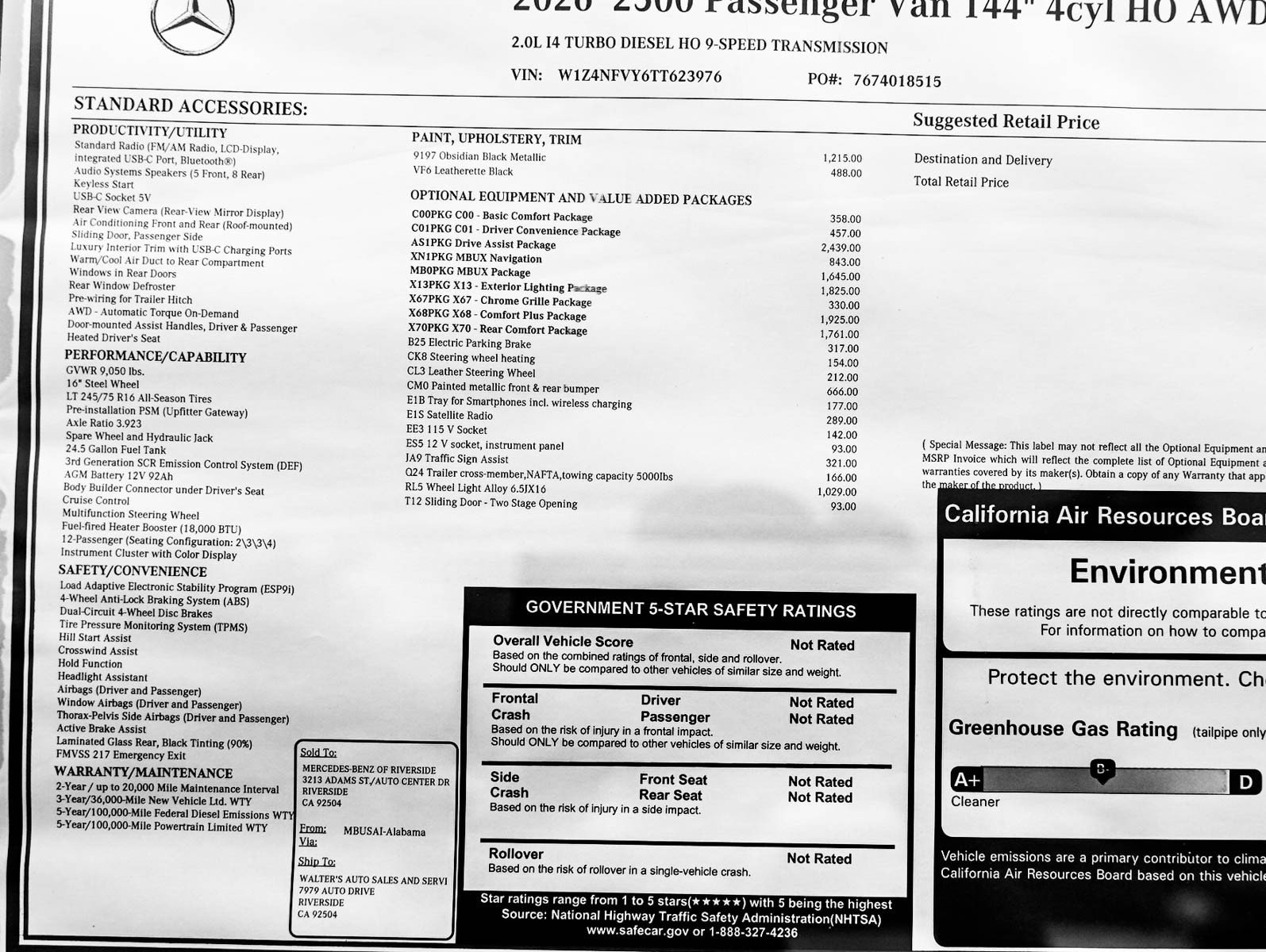 New 2026 Obsidian Black Metallic Mercedes-Benz 2500 Standard Roof I4 Diesel HO 144 AWD image 24