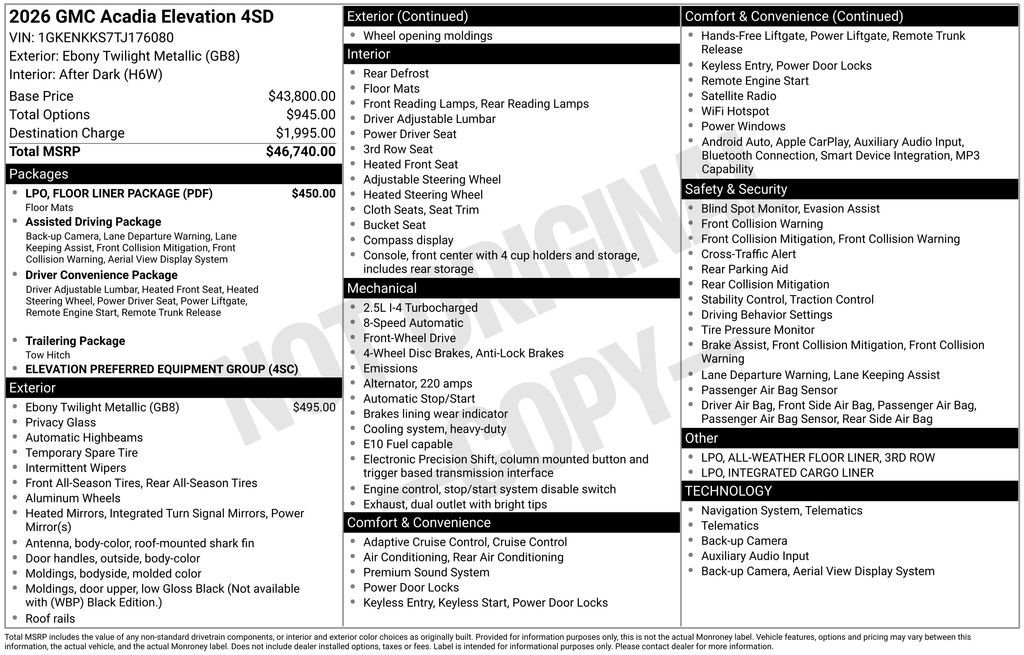 New 2026 Ebony Twilight Metallic GMC Elevation image 32