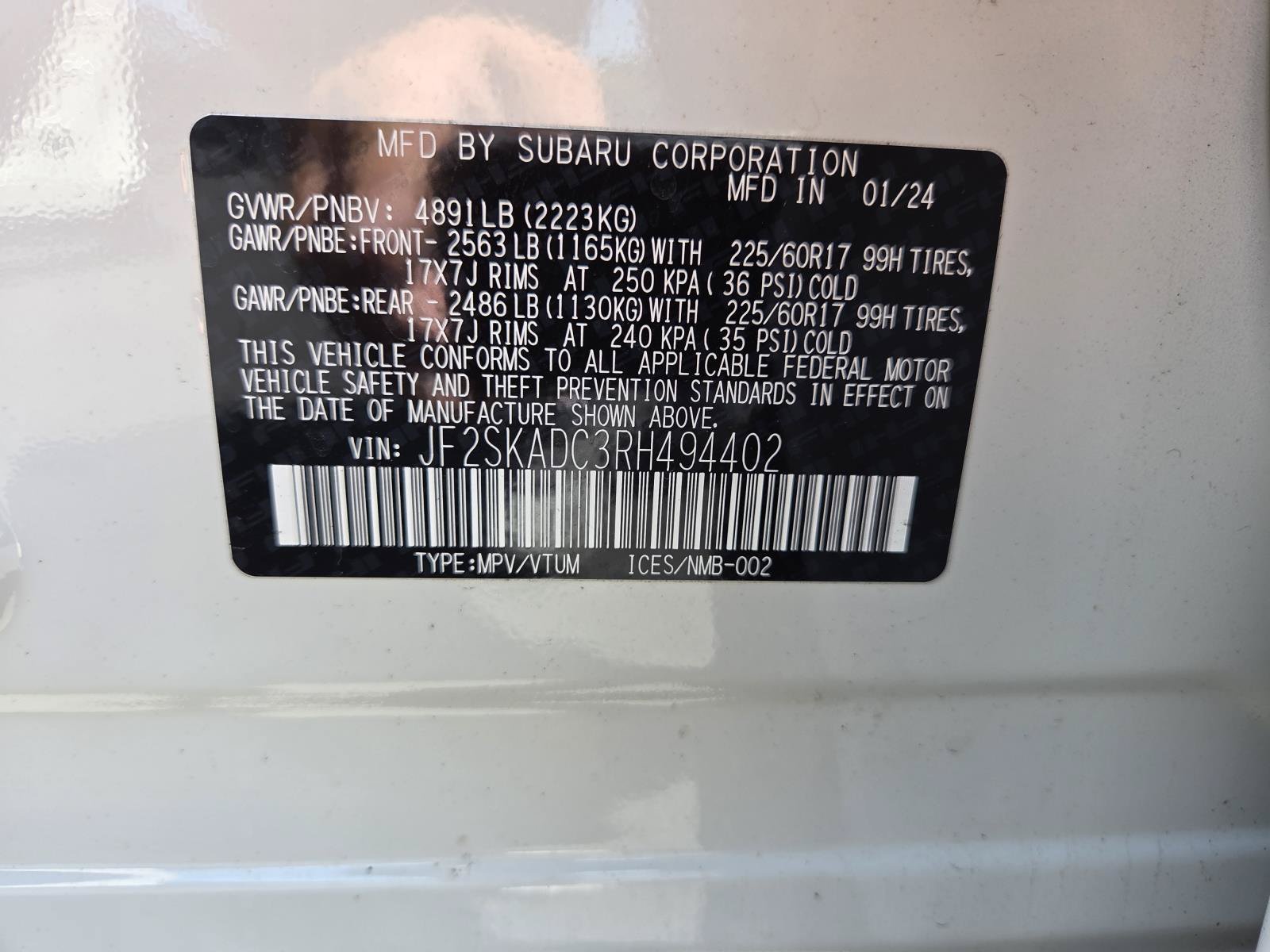 Used 2024 Crystal White Pearl Subaru Premium image 29