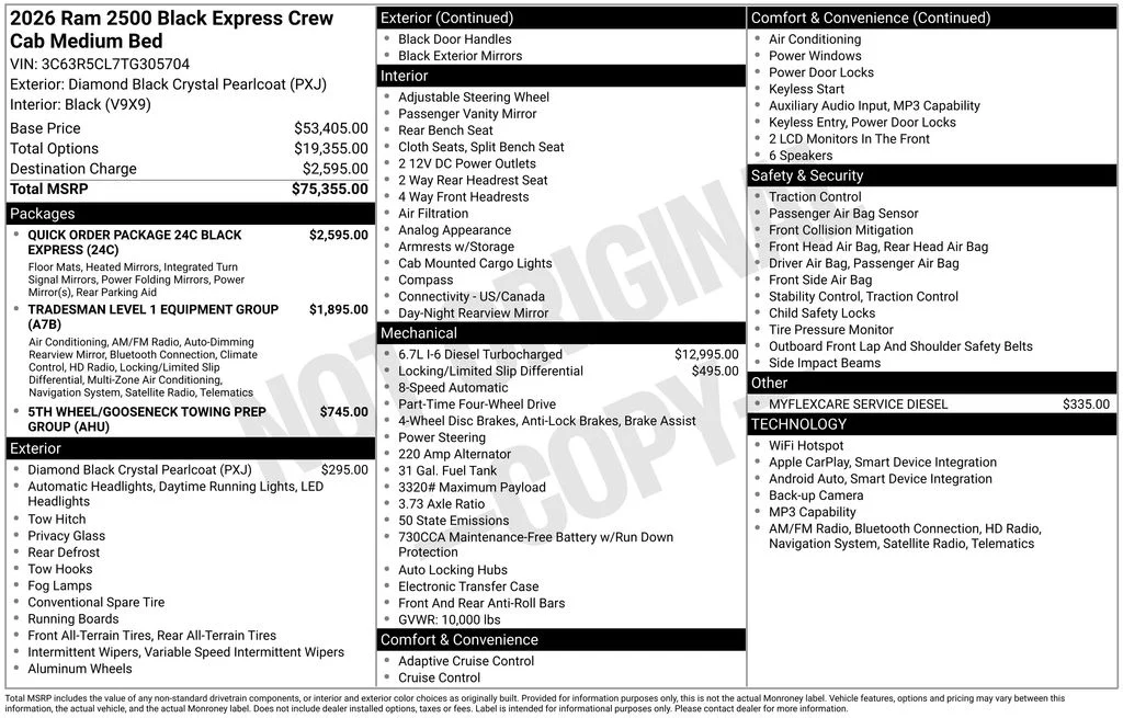 New 2026 Diamond Black Crystal Pearl-Coat Exterior Paint RAM Black Express image 5