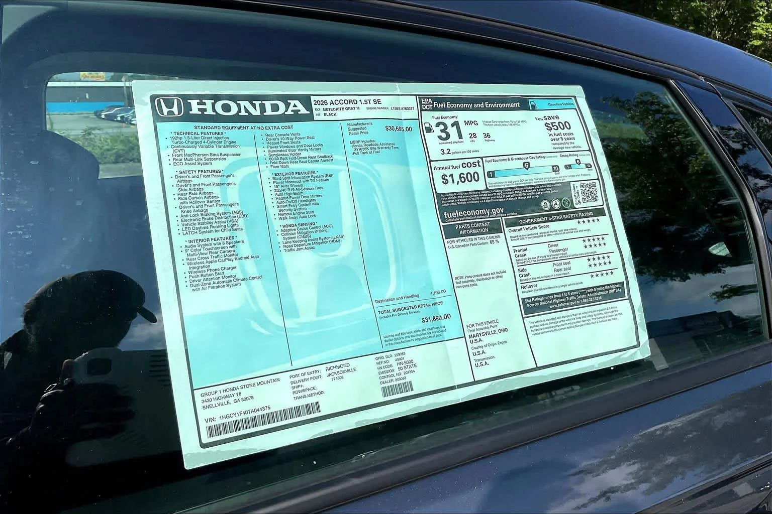 New 2026 Meteorite Gray Metallic Honda SE image 20