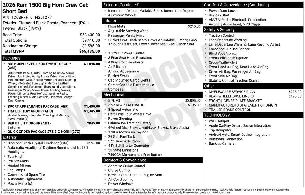 New 2026 Diamond Black Crystal Pearl-Coat Exterior Paint RAM Big Horn/Lone Star image 6
