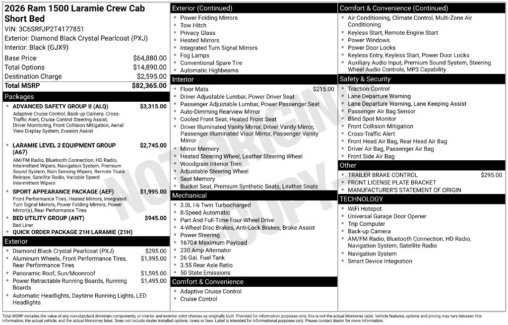 New 2026 Diamond Black Crystal Pearl-Coat Exterior Paint RAM Laramie image 4