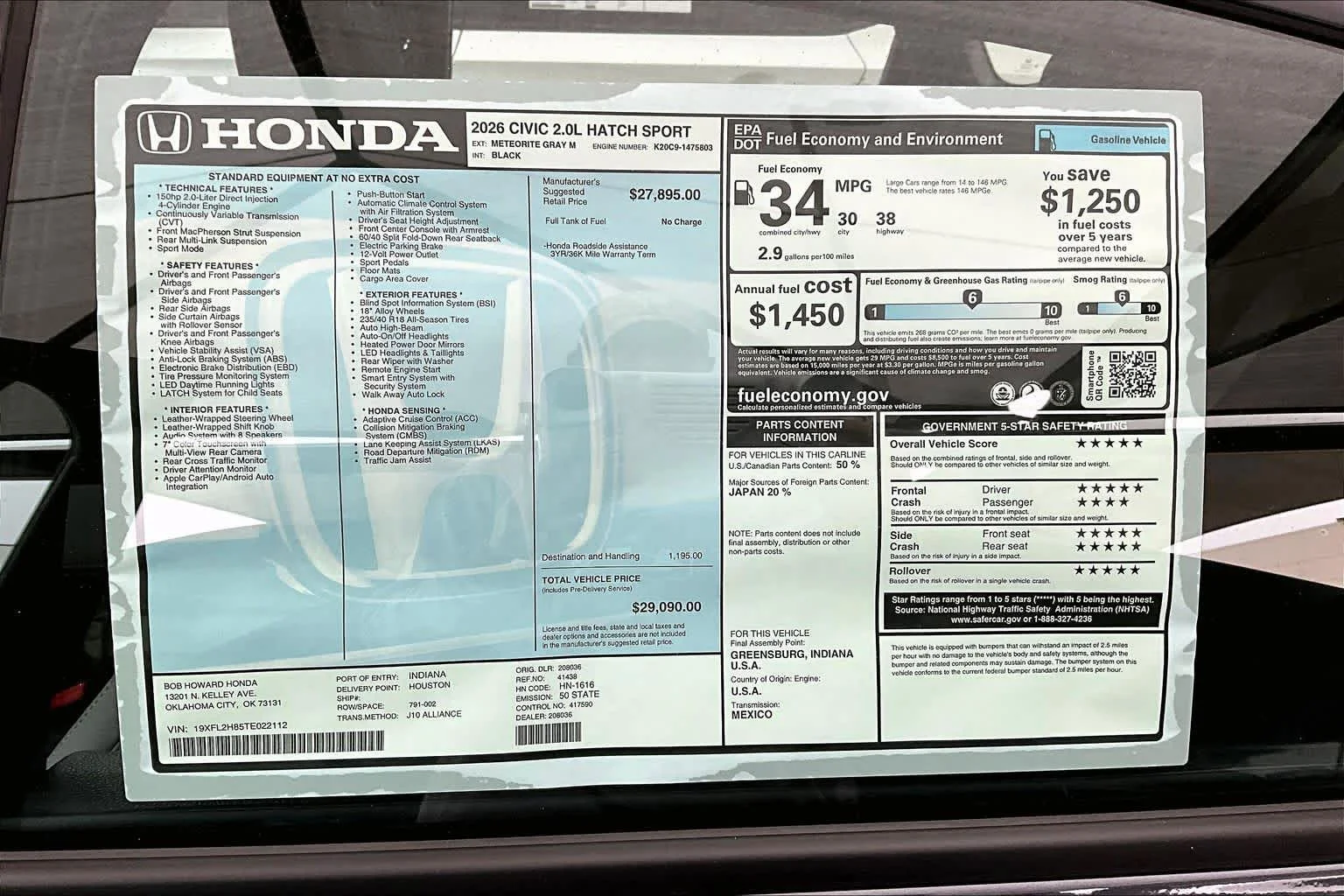 New 2026 Meteorite Gray Metallic Honda Sport image 19
