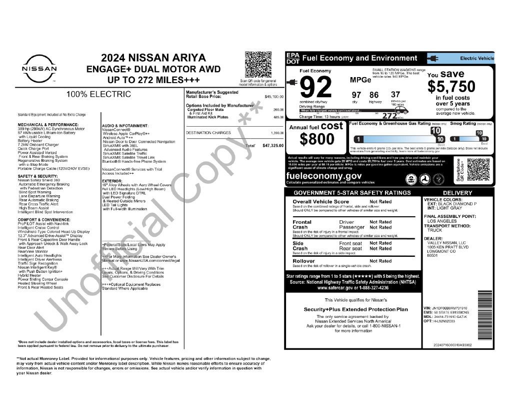Used 2024 Nissan ARIYA Engage+ with VIN JN1DF0BB0RM731910 for sale in Olympia, WA