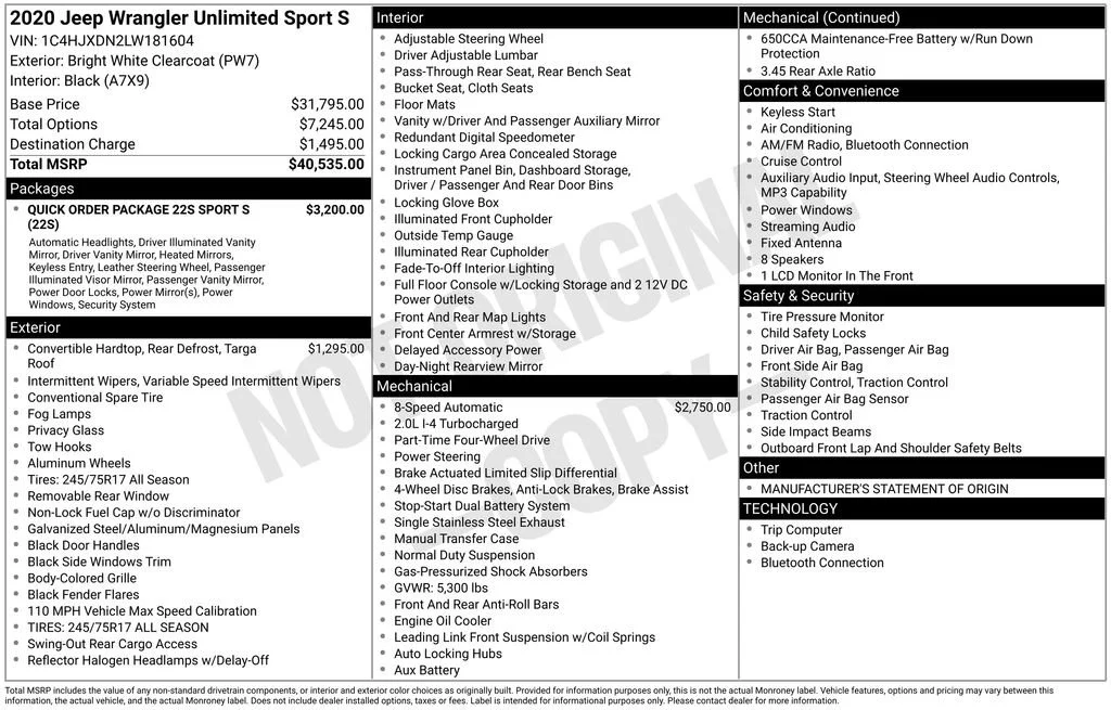 Used 2020 White Jeep Sport S 4x4 image 7