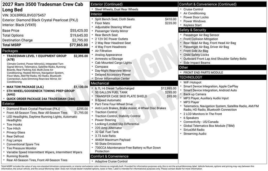 New 2027 Diamond Black Crystal Pearlcoat RAM Tradesman image 22