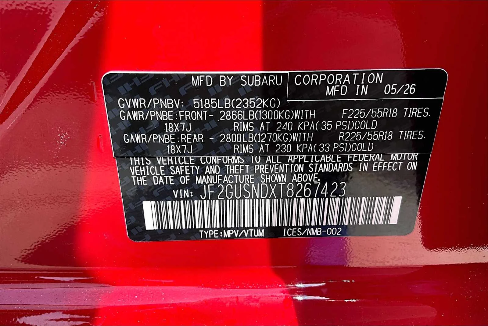 New 2026 Pure Red Subaru Limited Hybrid image 18