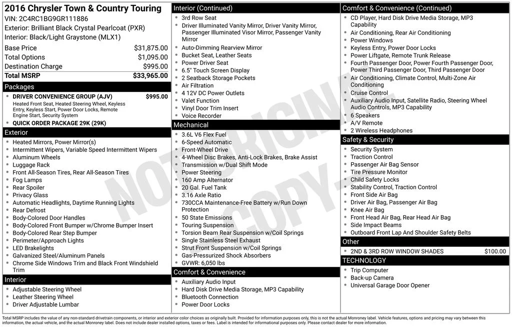 Used 2016 Black Chrysler Touring image 3