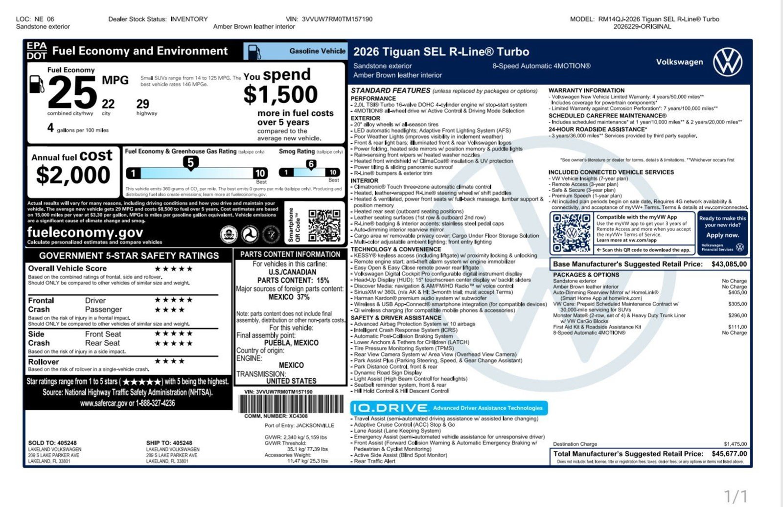 New 2026 Sandstone Volkswagen 2.0T SEL R-Line Turbo image 4