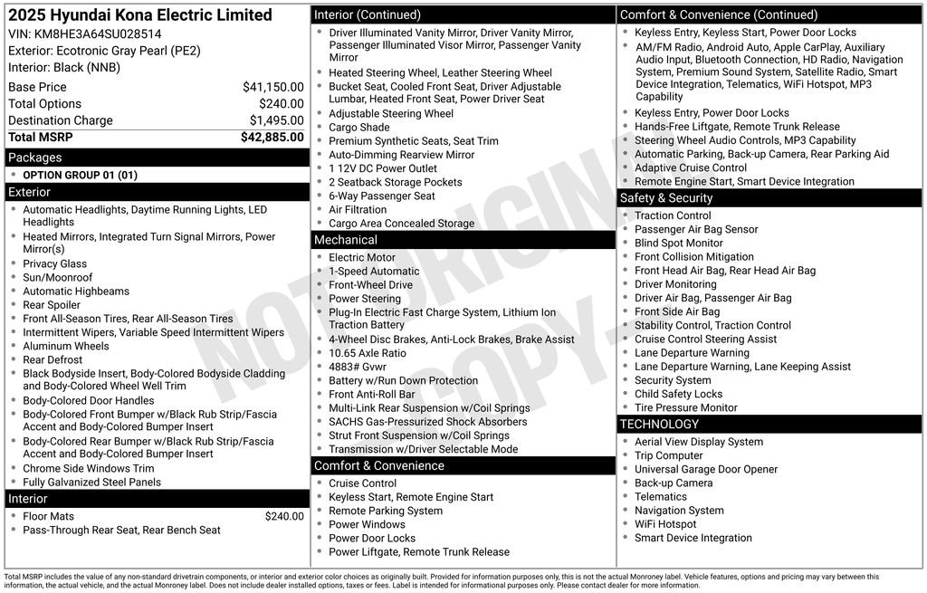 Certified 2025 Hyundai Kona EV Limited with VIN KM8HE3A64SU028514 for sale in Highland Park, IL