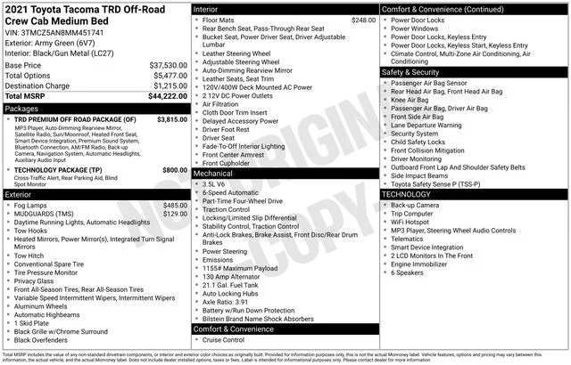 Used 2021 Army Green Toyota TRD Off-Road image 42