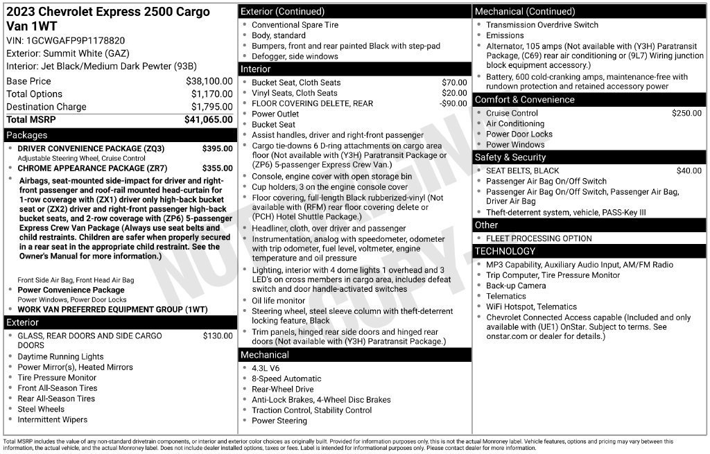 Used 2023 White Chevrolet Work Van image 10