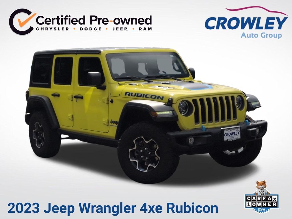 Certified Used 2023 Yellow Jeep Rubicon 4xe image 1