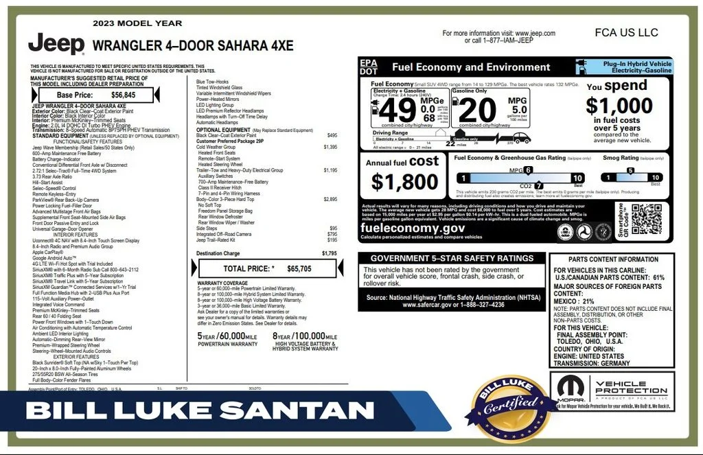 Certified Used 2023 Black Jeep Sahara 4xe image 1