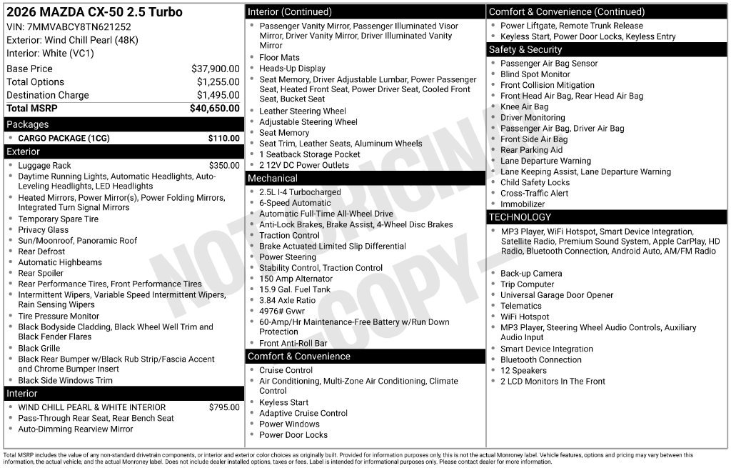 New 2026 Wind Chill Pearl Mazda 2.5 Turbo AWD image 3