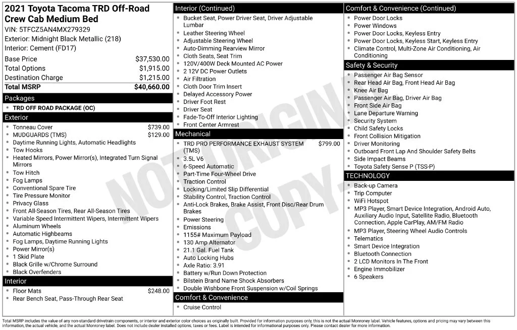 Used 2021 Black Toyota TRD Off-Road image 17