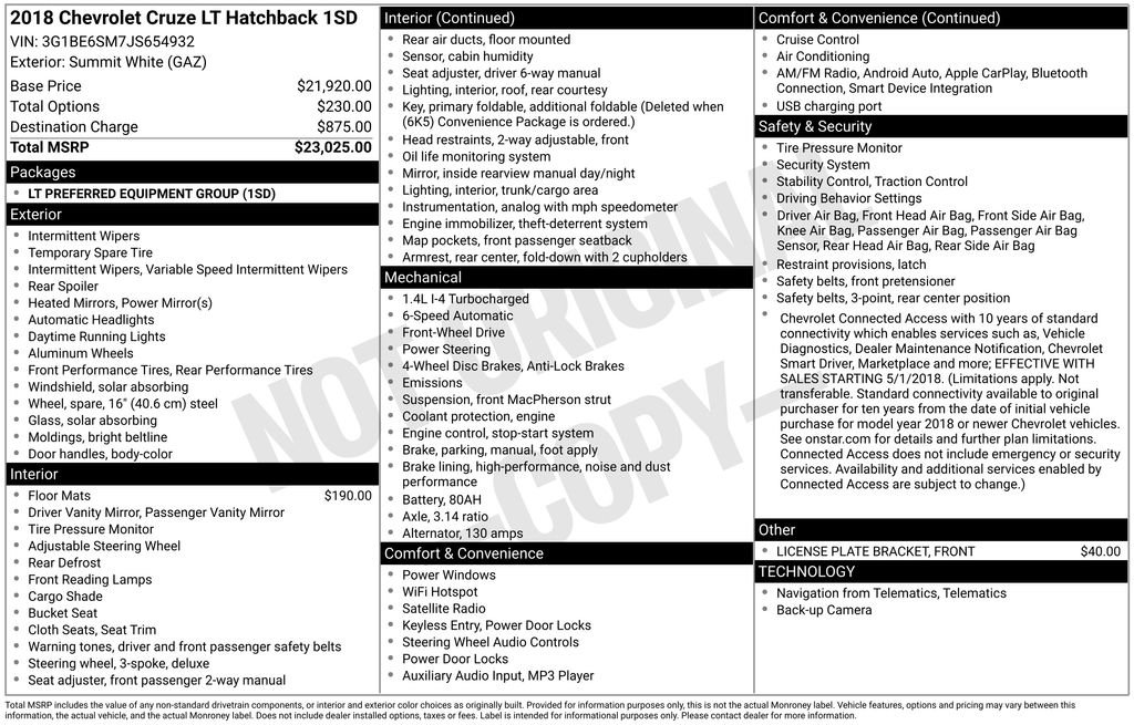 Used 2018 Chevrolet Cruze LT with VIN 3G1BE6SM7JS654932 for sale in Redlands, CA