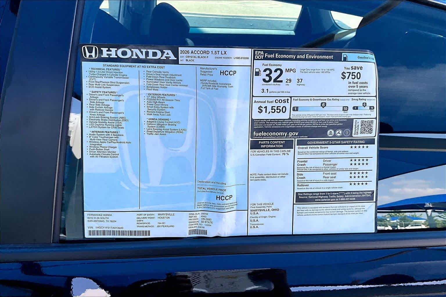 Used 2026 Crystal Black Pearl Honda LX image 22