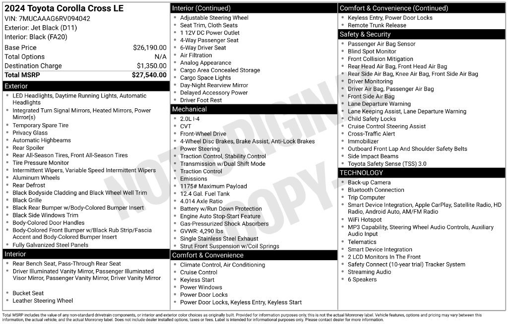Certified Used 2024 Black Toyota LE image 2