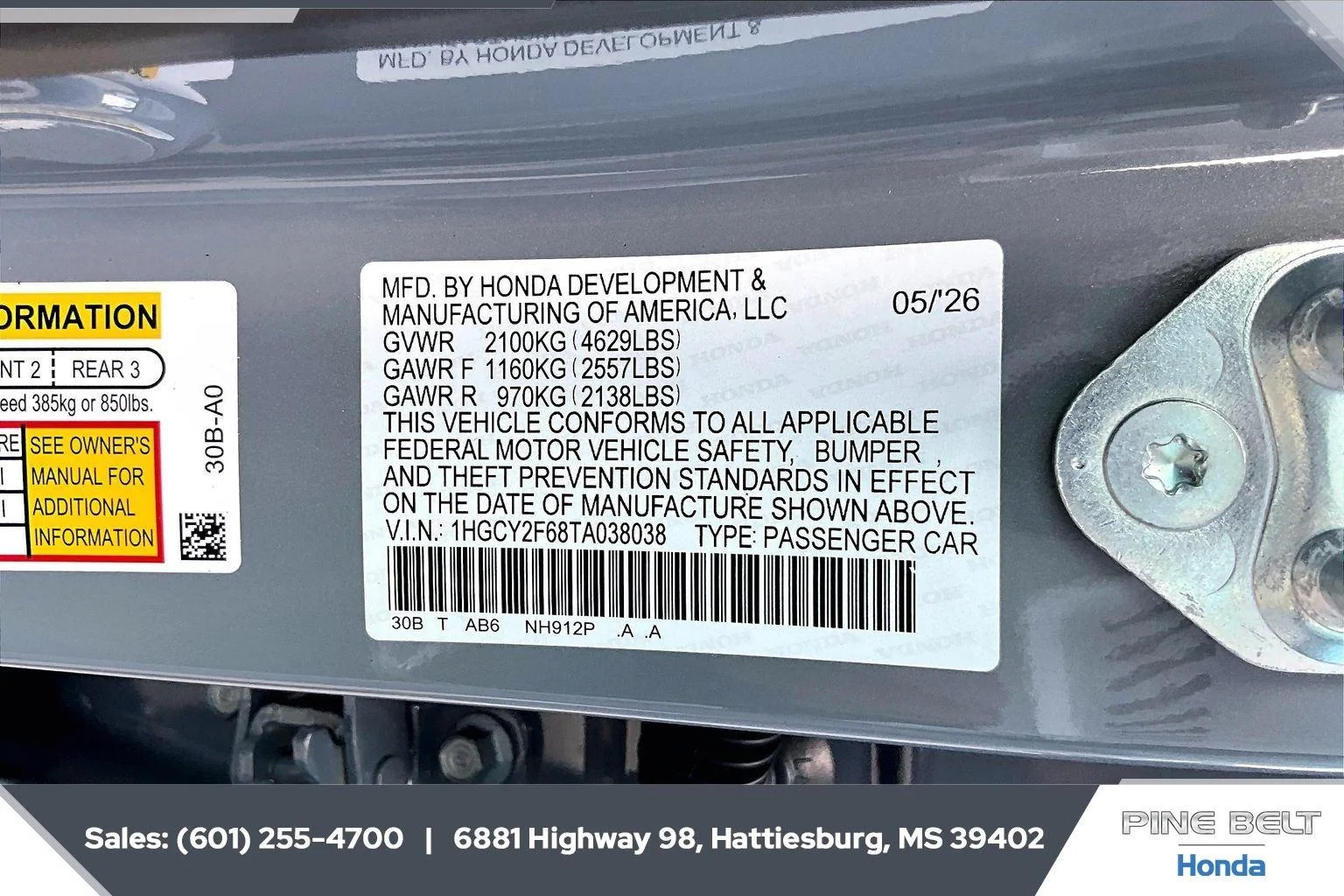 New 2026 Urban Gray Pearl Honda EX-L image 7