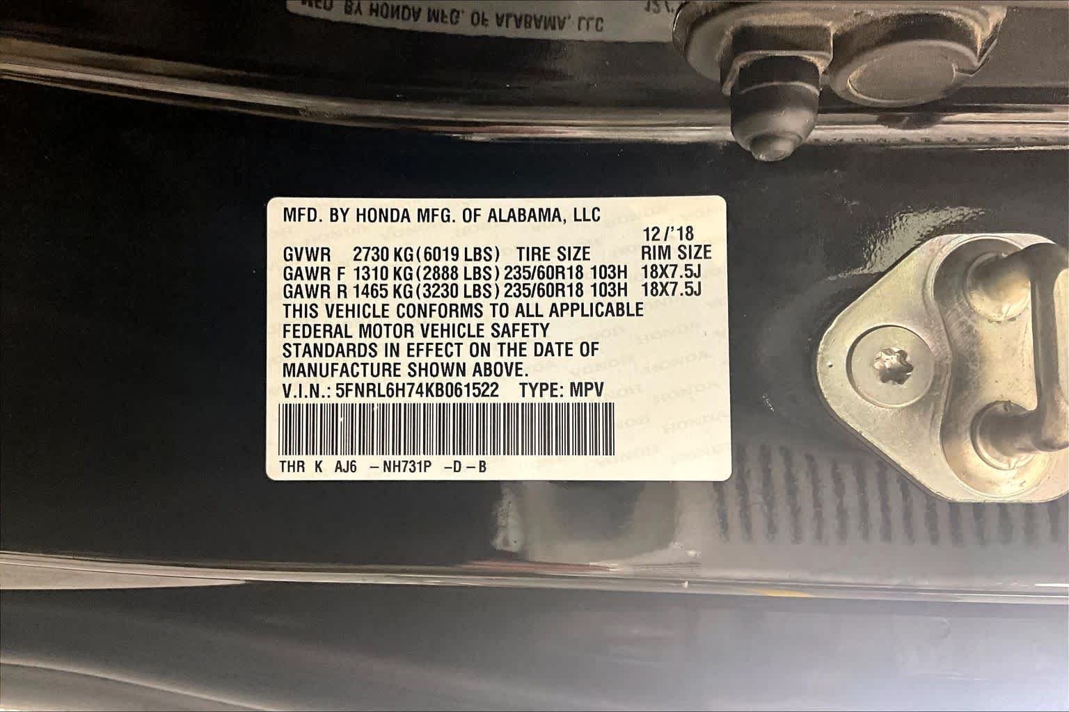 Used 2019 Crystal Black Pearl Honda EX-L w/Navi/RES image 33