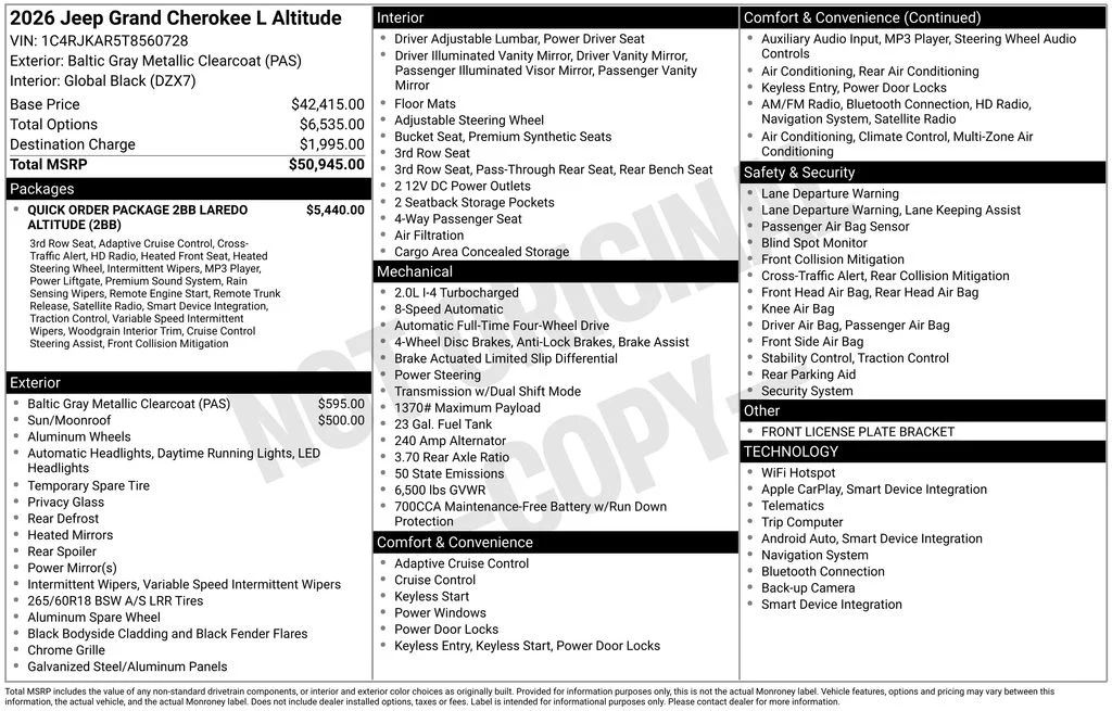 New 2026 Baltic Gray Metallic Clear-Coat Exterior Paint Jeep Altitude image 33