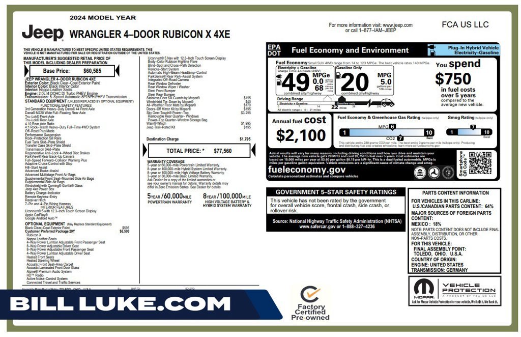Used 2024 Black Jeep Rubicon X 4xe image 1