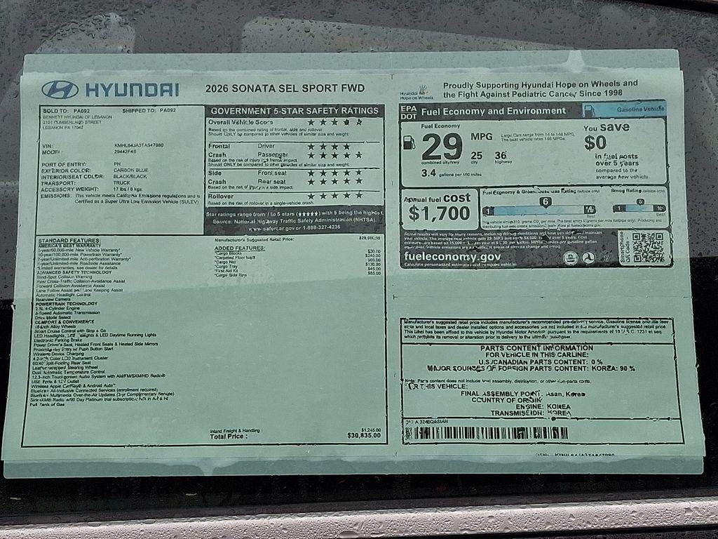 New 2026 Carbon Blue Hyundai SEL Sport image 3