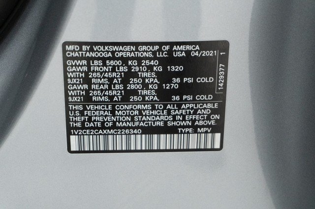 Used 2021 Pyrite Silver Metallic Volkswagen 3.6L V6 SEL R-Line image 38